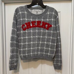 English Factory Gray Plaid Sweater with Red Cheeky Design - size S